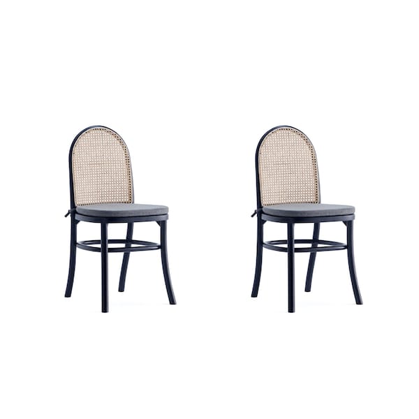 Manhattan Comfort Paragon Dining Chair 1.0 with Grey Cushions in Black and Cane, Set of 2 DCCA05-GY - main